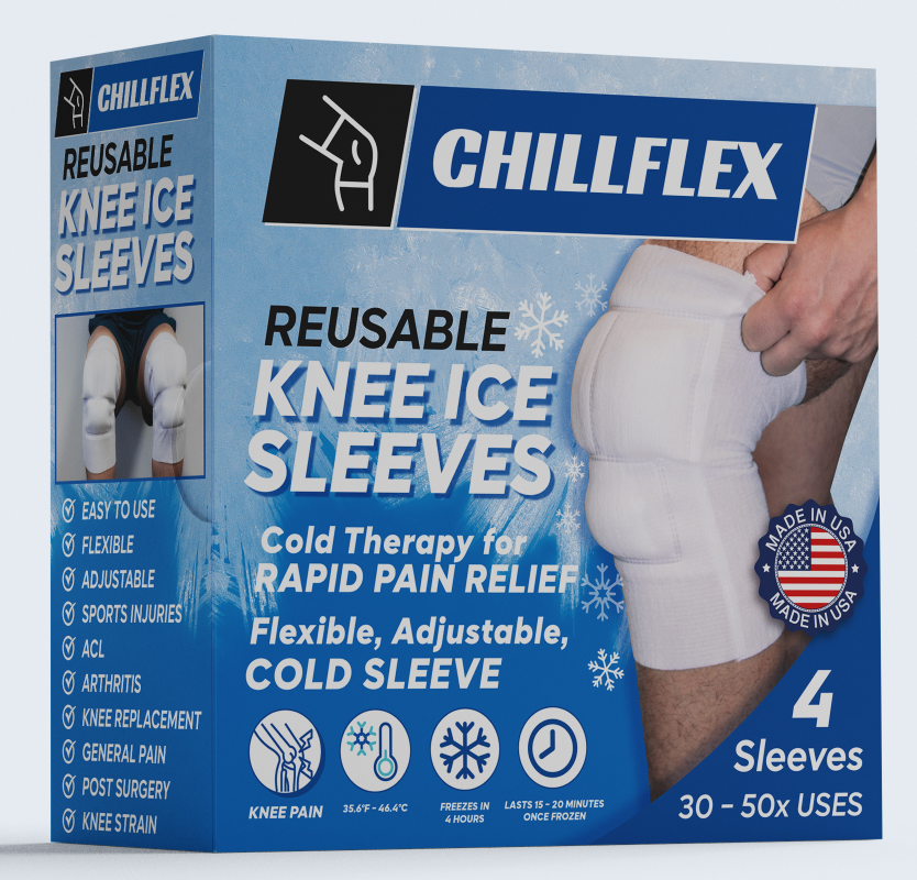 Chillflex Reusable Ice Pack Sleeves for Knee - 4 Pack Compression Sleeves for Knee Pain Relief - Great For Tendonitis, ACL, Patella, Post-Surgery Relief - Enhances Mobility & Recovery