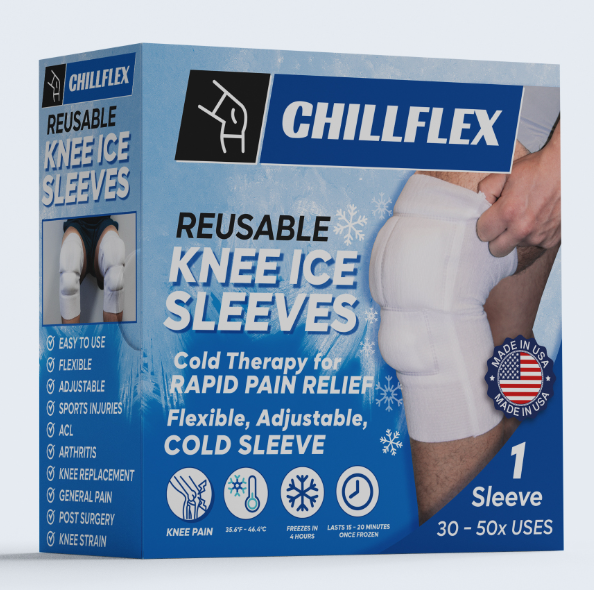 Chillflex Reusable Ice Pack Sleeves for Knee - 2 Pack Compression Sleeves for Knee Pain Relief - Great For Tendonitis, ACL, Patella, Post-Surgery Relief - Enhances Mobility & Recovery